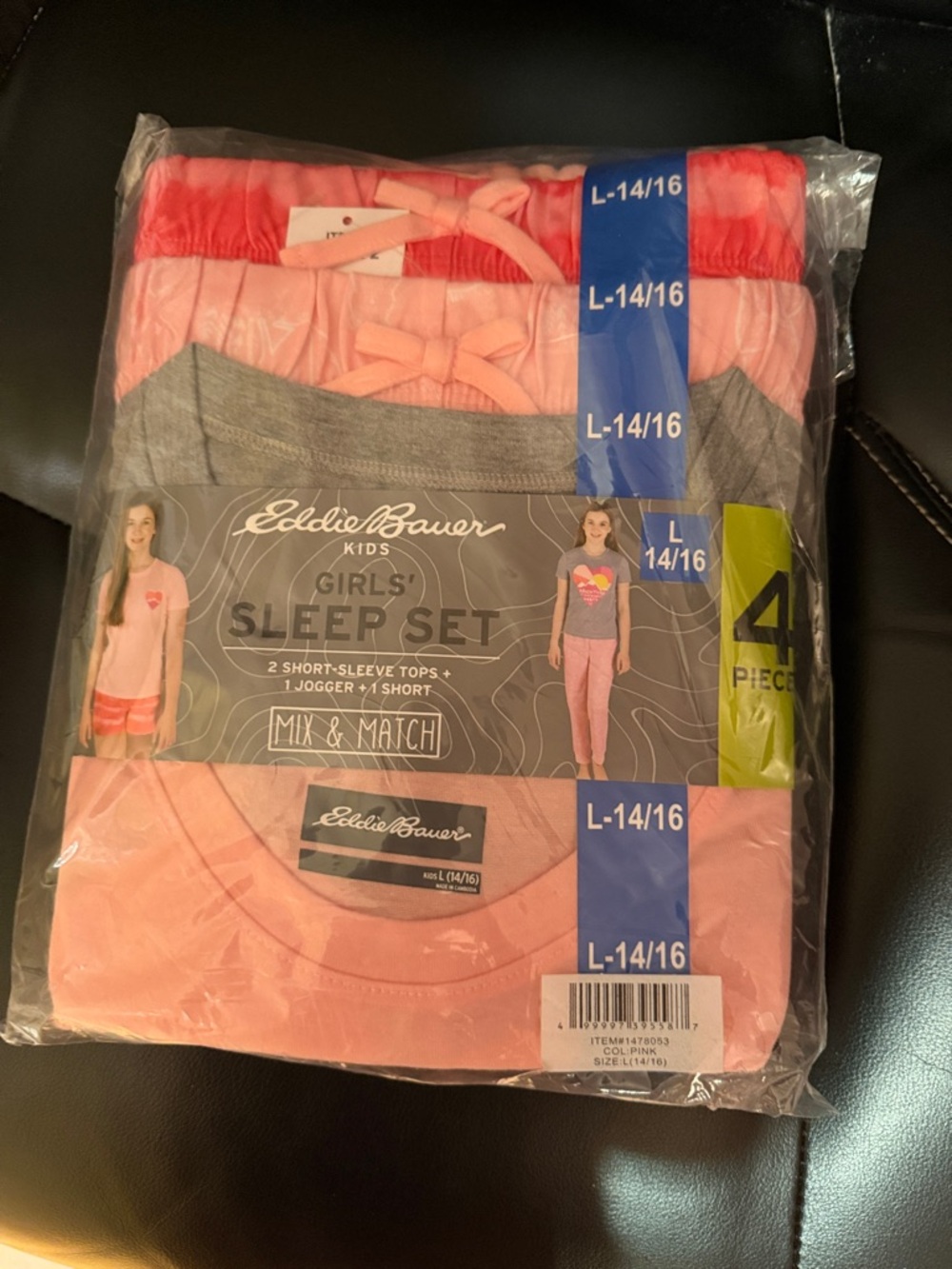 Eddie Bauer Girls 4-Piece Sleep Set in Pink and Gray